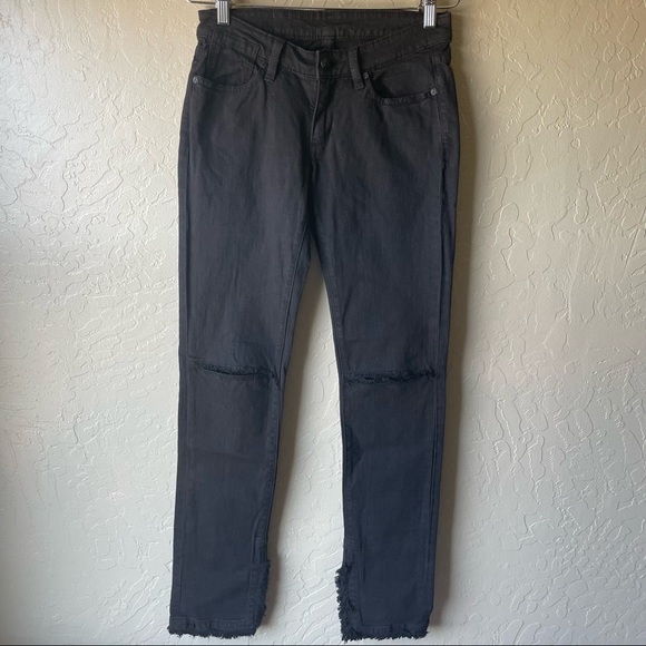 BCBGMaxazria Black Distressed Skinny Jeans Ankle Fray Knee Rips - Picture 2 of 13